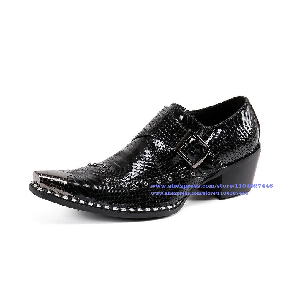 Metal Iron Toe Rivets Shoes for Men Buckle Design Casual Leather Large size Party Office Shoes Luxury Handmade Men Shoes