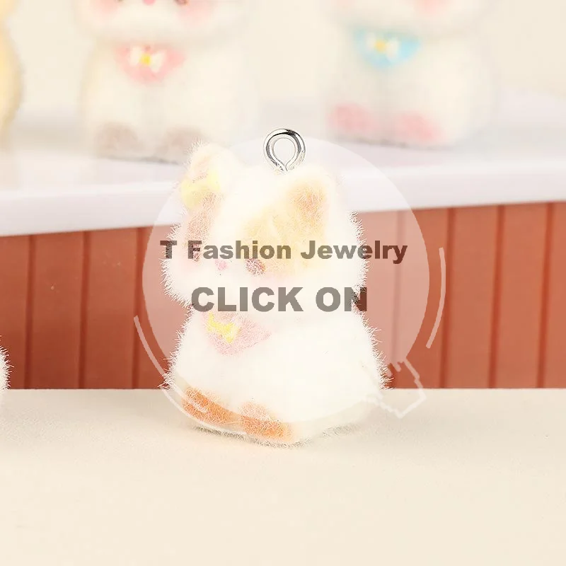 6Pcs 3D Flocked Resin Cat Pendants Cute Kitten Charms for DIY Jewelry Making Earring Bracelet Necklace Party Handmade Craft Sup