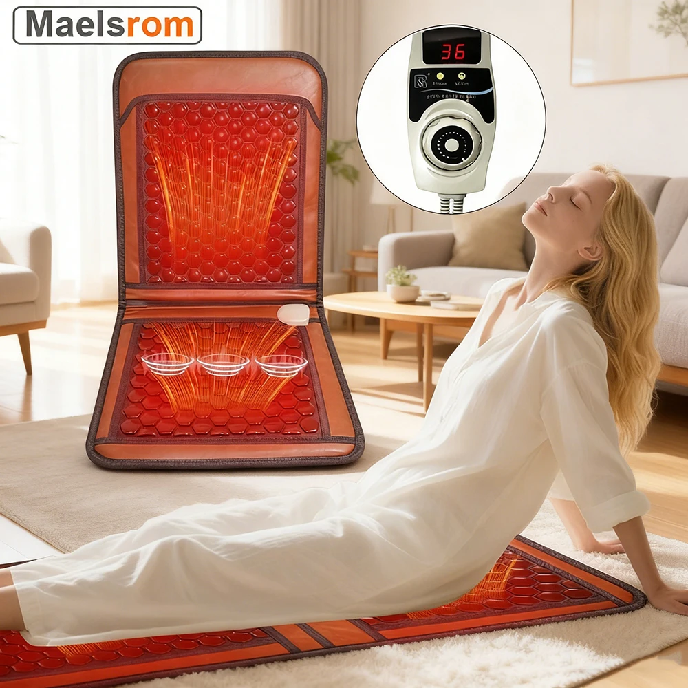 45x95CM Heating Mat for Neck & Back Pain Relief Germanium Tourmaline Jade Heated Pad for Body Warm Massage Therapy Improve Sleep