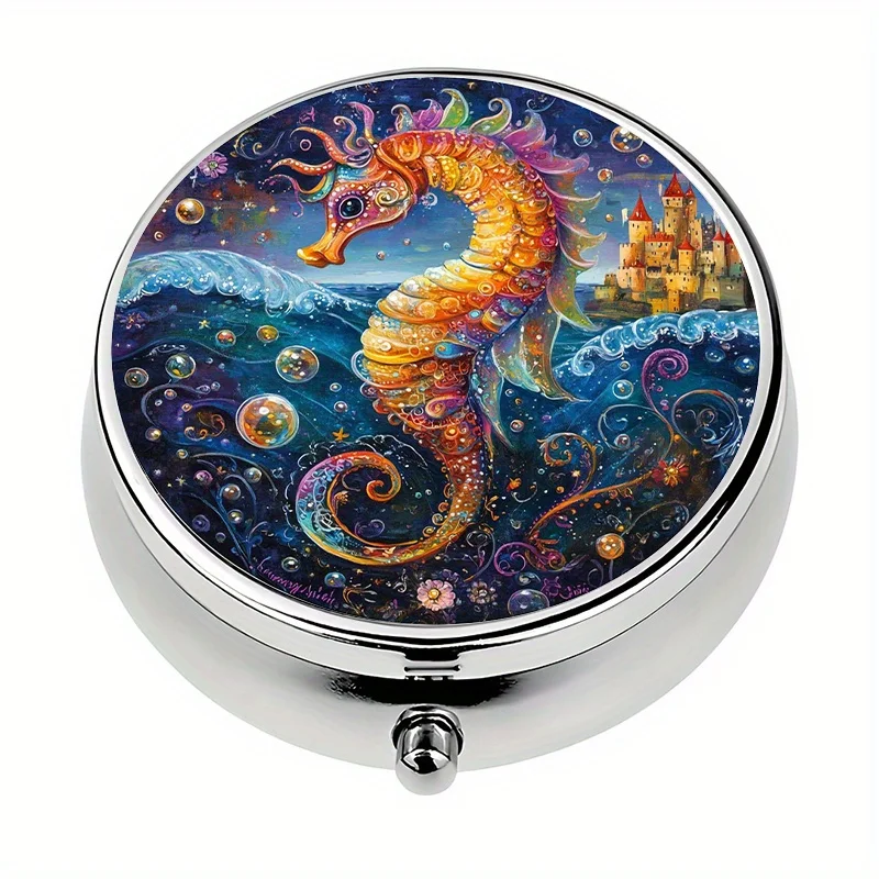 Single pack, pill box with 3 compartments, seahorse-shaped or wallet-style pill box, portable size decorative pill box, perfect for placing in a wallet or purse, a perfect unique gift
