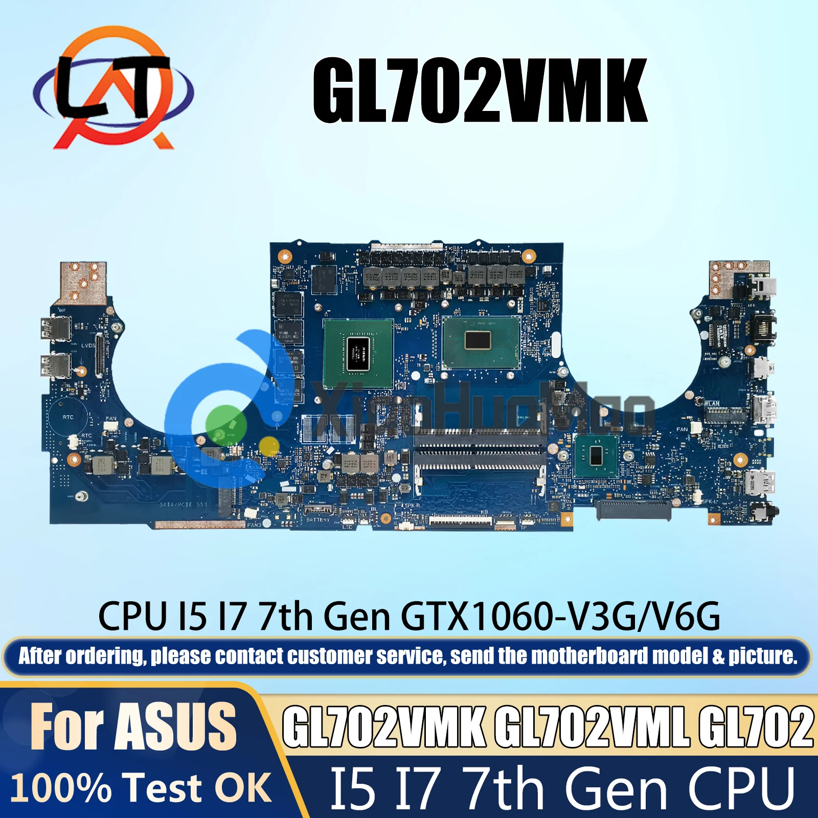 

GL702VM Gaming Laptop Motherboard For ASUS FX70V GL702VMK GL702VML GL702 Mainboard With I5 I7 7th Gen CPU GTX1060 V3G/V6G