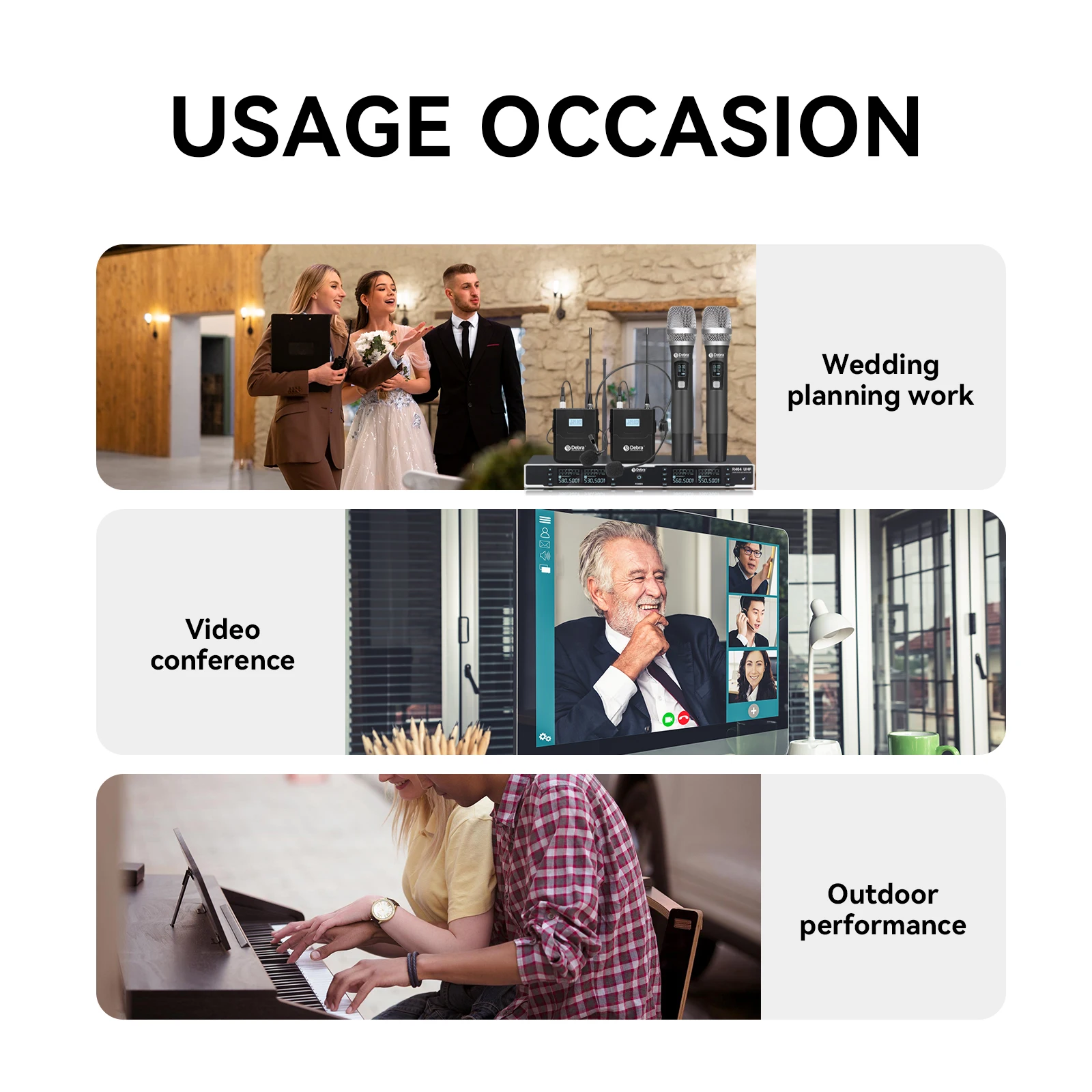 Debra R404 UHF Professional Wireless Microphone System with Conference/Lavalier/Headset Microphone for Stage, Host, Church