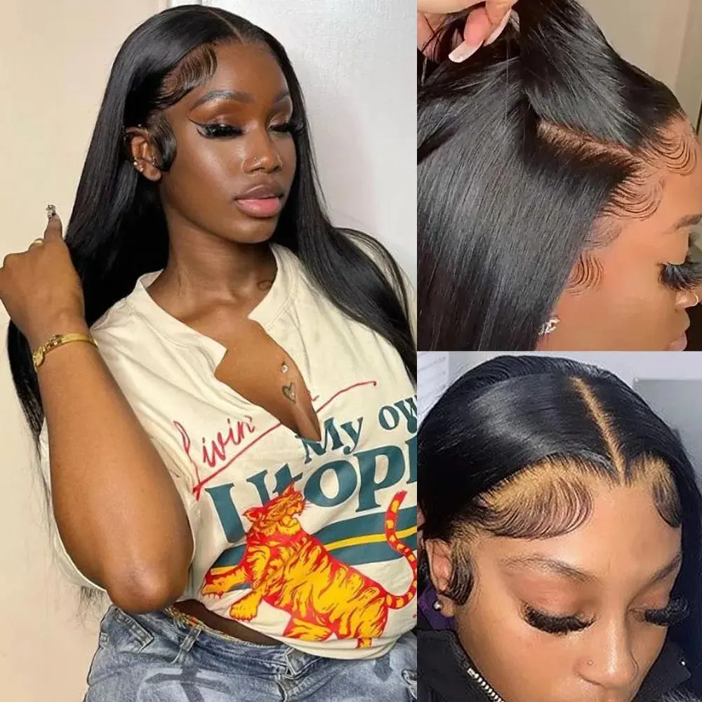Rosabeauty Nature Color Straight Hair 13x6 Lace Front Wigs Human Hair Frontal Glueless For Women 180% 250% Density 30 40 Inch