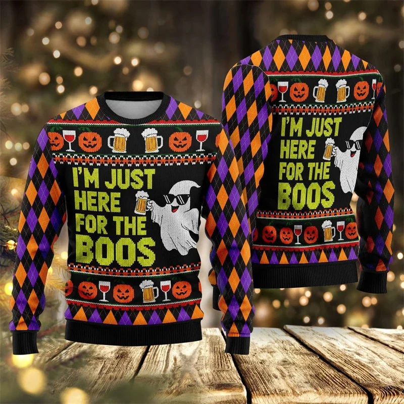 2026 Neuer Halloween-Hässlicher Pullover für Männer, Modische Kürbis-, Geister- und Totenkopf-3D-Druck-Sweatshirts, Lässige Übergroße Festtagskleidung – Detail 12