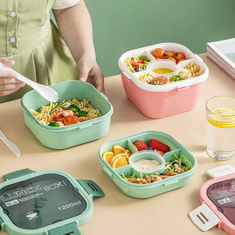 1200ml/1700ml Bento Box with Spoon Fork Portable Sealed Lunch Box 2 Layer Mesh Kids Leak Proof Bento Snack Box with Cutlery Micr