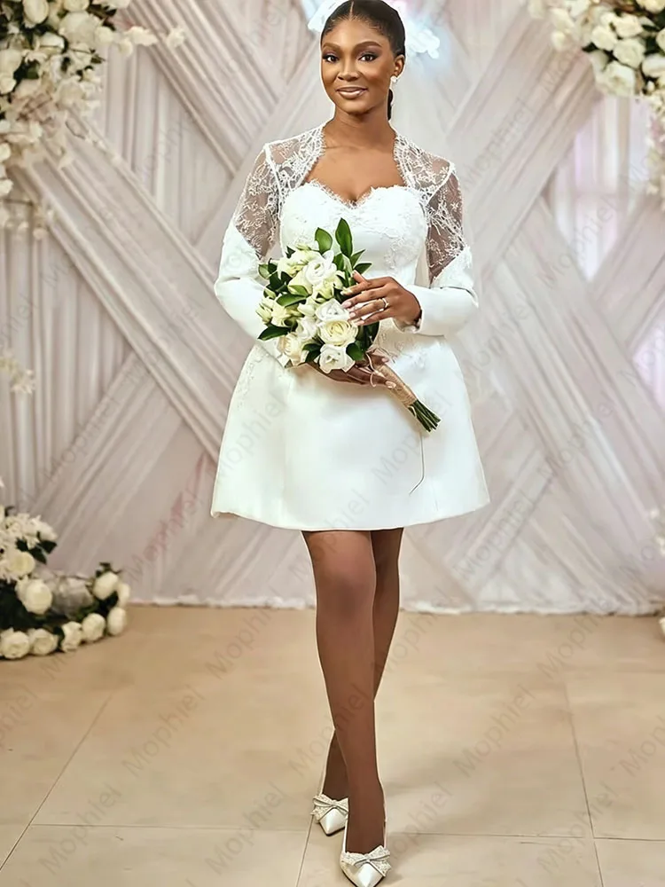Mophiel Short Wedding Dresses for Civil Bride Long Sleeve Straight Lace Aso Ebi Nigeria Bridal Reception Party Gowns Customized