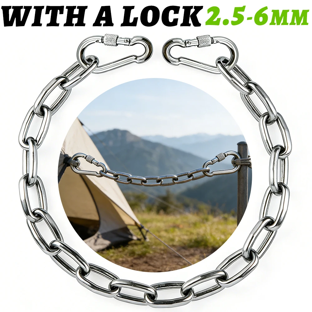 

304 Stainless Steel Chain with Locking Quick Buckle 2.5-6mm 1-5M Heavy Duty for Camping Swing Punching Bag Hammock Clothesline