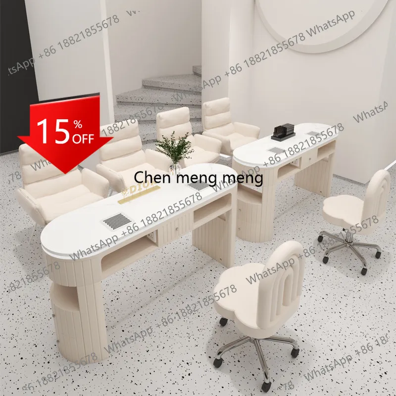 

E153 Nordic Cream Style Manicure Table Minimalism Marble Vacuum Cleaner and Socket Equipped Manicure Tables Nail Salon Furniture