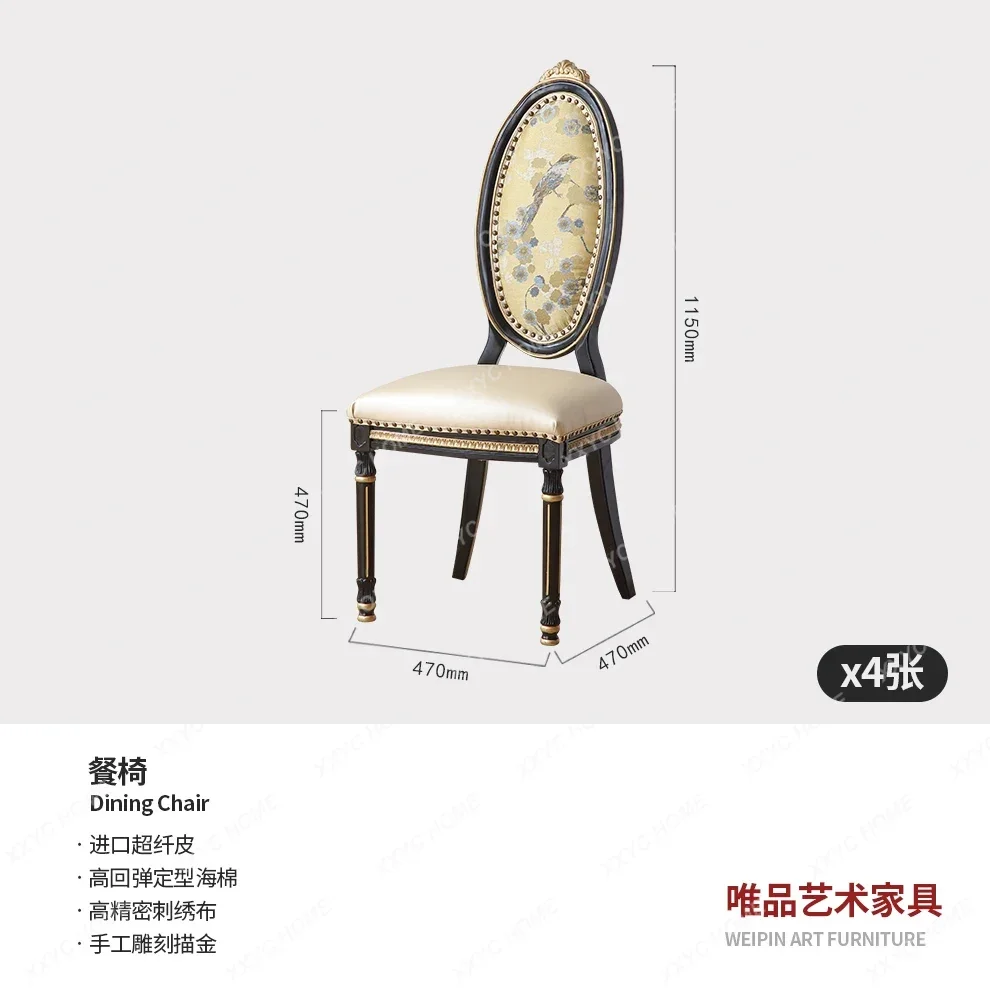 Chinese hand-painted flowers and birds 1.3 meters marble with turntable solid wood round villa luxury dining table and chairs