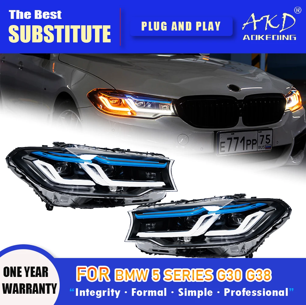 

AKD Head Lamp for BMW G30 G38 LED Headlight 2018-2020 Headlights 525i 530i M5 DRL Turn Signal High Beam Angel Eye Projector Lens