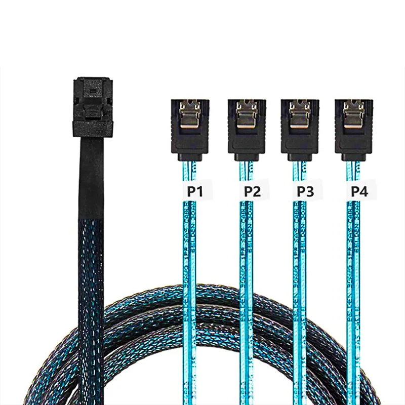 Mini SAS HD Cable SFF 8643 to 4xSATA 7Pin Cable - Mini SAS Cables with Sideband, Compatible with 12Gbps