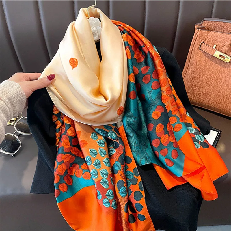 Spring Scarf Women\'s Luxury Design Scarf Silk Smooth Scarf Soft Muslim Headband Shawl Beach 85x180cm