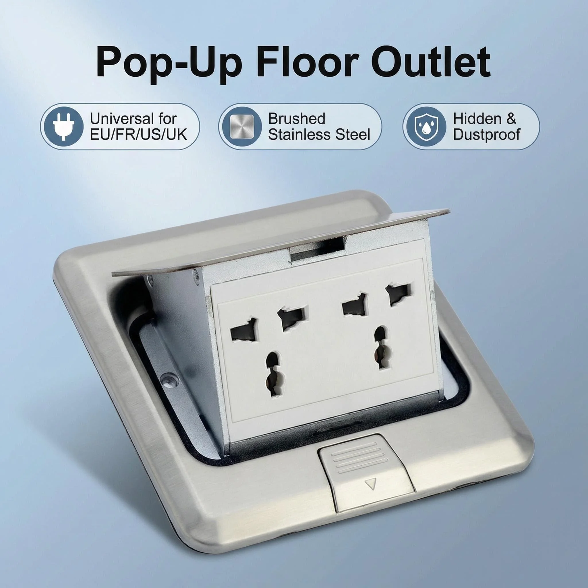 

Stainless Steel Pop Up Floor Socket Hidden, Power Outlet & Electrical Switches for Home Office Desk, Universal for EU/US/UK/FR
