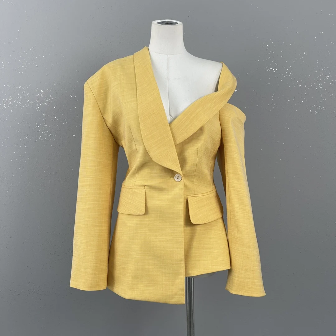 2023 New Off Shoulder Asymmetric blazer for Women Fashion bandage Suit Jacket Mujer Y4002