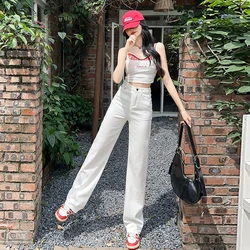 Deeptown Y2k Wide Leg Cotton Jeans with Grunge Style for Office Lady in Spring/Summer White mom jeans baggy jeans women