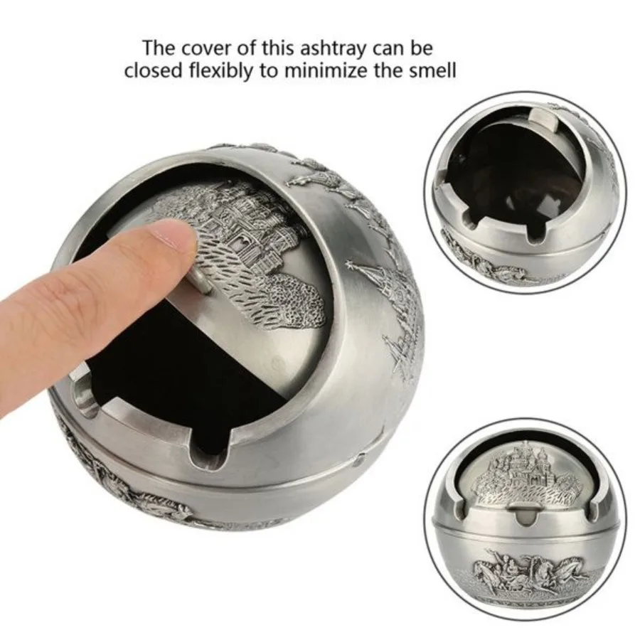 Portable Travel Car Ashtray Round Ball Stamped Pattern Gift Home Dration 01