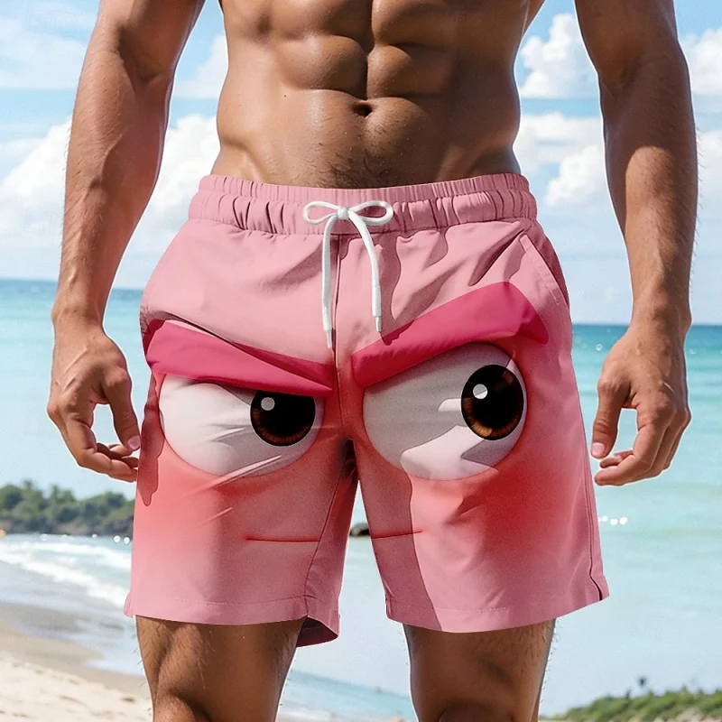 Funny Cartoon Face Graphic Swim Trunks For Men Casual 3D Printed Short Pants Summer Hawaii Surf Swimsuit Loose Beach Shorts