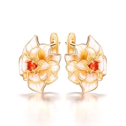 Huitan Temperament Gold Color Flower Hoop Earrings for Lady Inlaid Bright CZ Fashion Luxury Women's Ear Accessories 2022 Jewelry