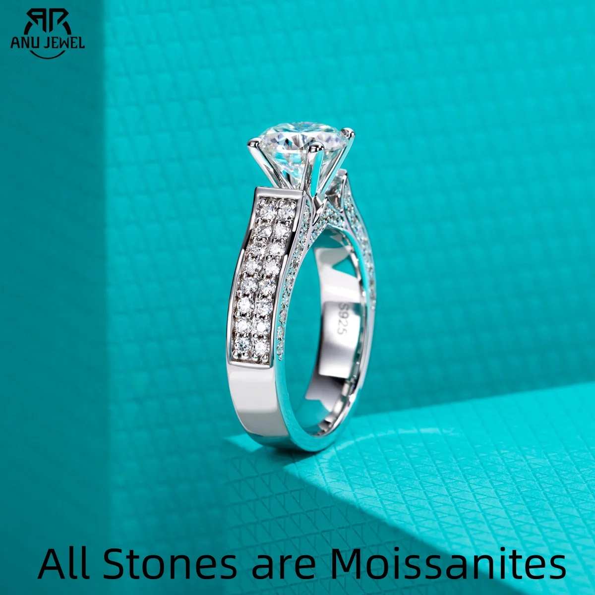 

AnuJewel 2ct Moissanite Engagement Ring for Women 925 Sterling Silver 18k Gold Plated D Color Luxurious Wedding Band Ring