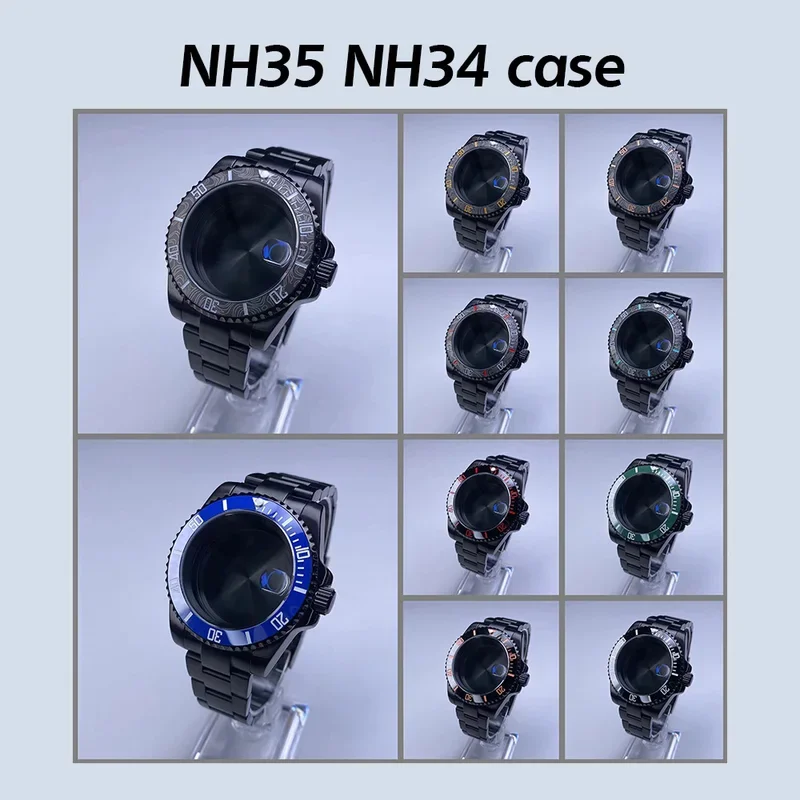 Nh35 case 40mm Black Watch case with 120 clicks fit nh34 nh35 nh36 movements sapphire glass waterproof 28.5mm dial accessries