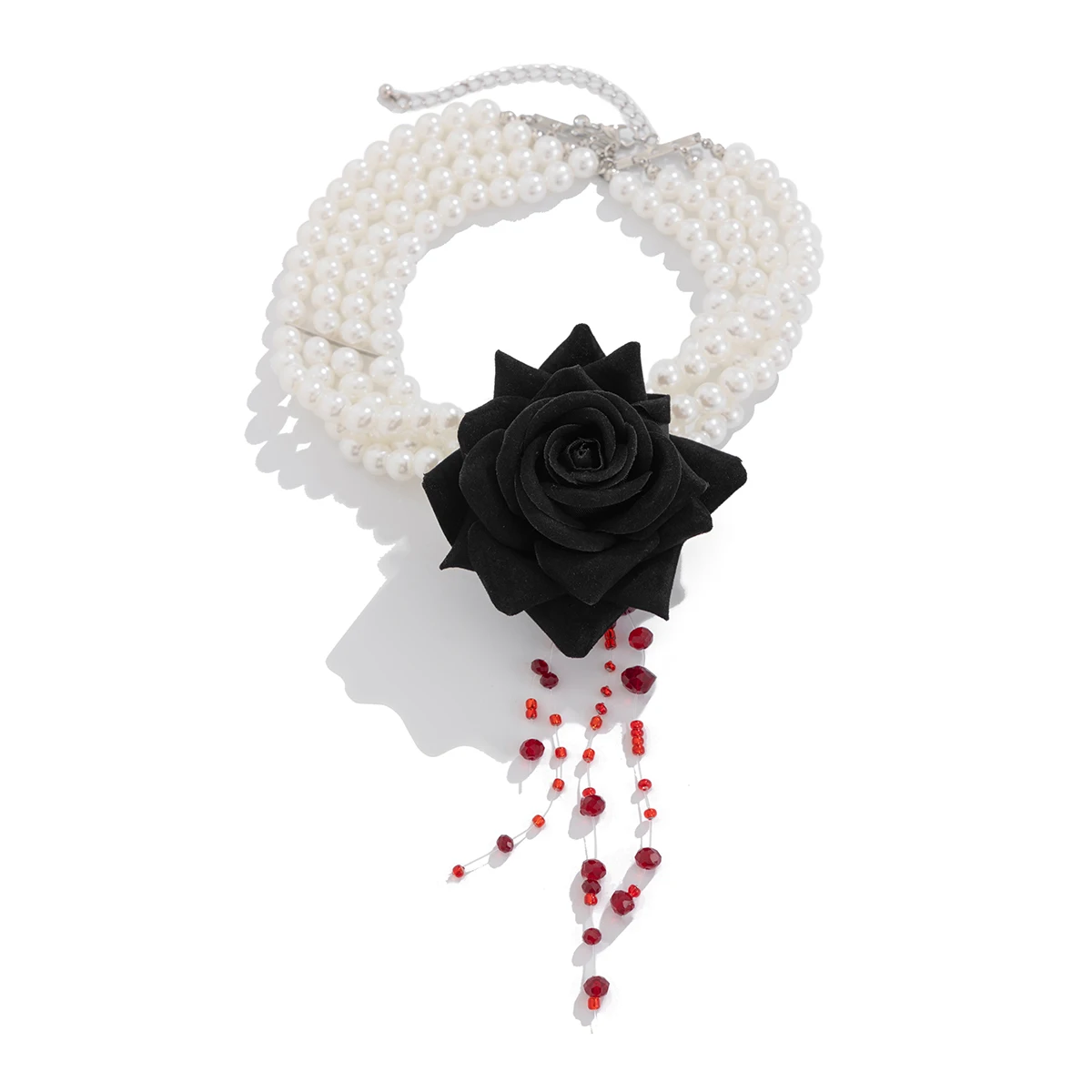 PuRui Gothic Elegant Rose Rose Imitation Pearl Neck Woman Trendy Multilayer Blood Tassel Crystal Clavicle Necklace Jewelry New