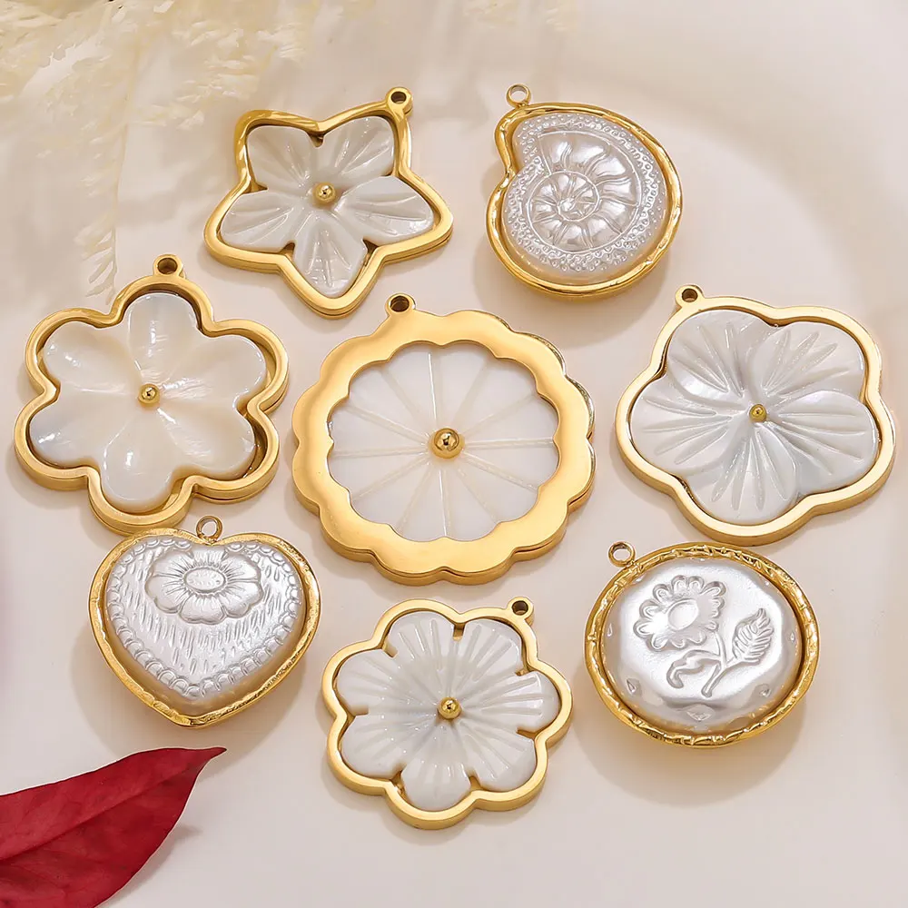 

2Pcs Heart Oval Flower Conch Stainless Steel Charms Gold Plated Pendant Accessories for DIY Women's Jewelry Earrings Connectors