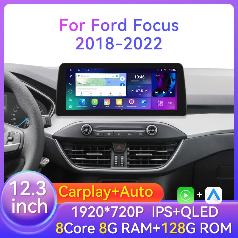 

12,3 дюймовый Android 10 для Ford Focus 2018-2022 автомобильное радио, DVD, мультимедийный плеер, GPS-навигация, 2 Din, Carplay, головное устройство с экраном