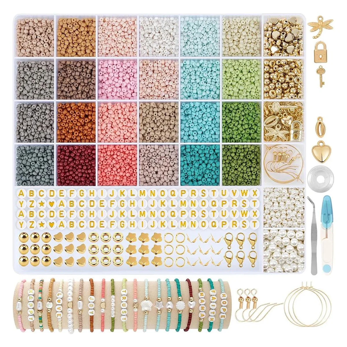 

3mm Glass Seed Beads for Bracelet Making, 24 Color Beaded Bracelet Set, DIY Art CAU30ts for Ages 6-12 (Beads 3MM-B)