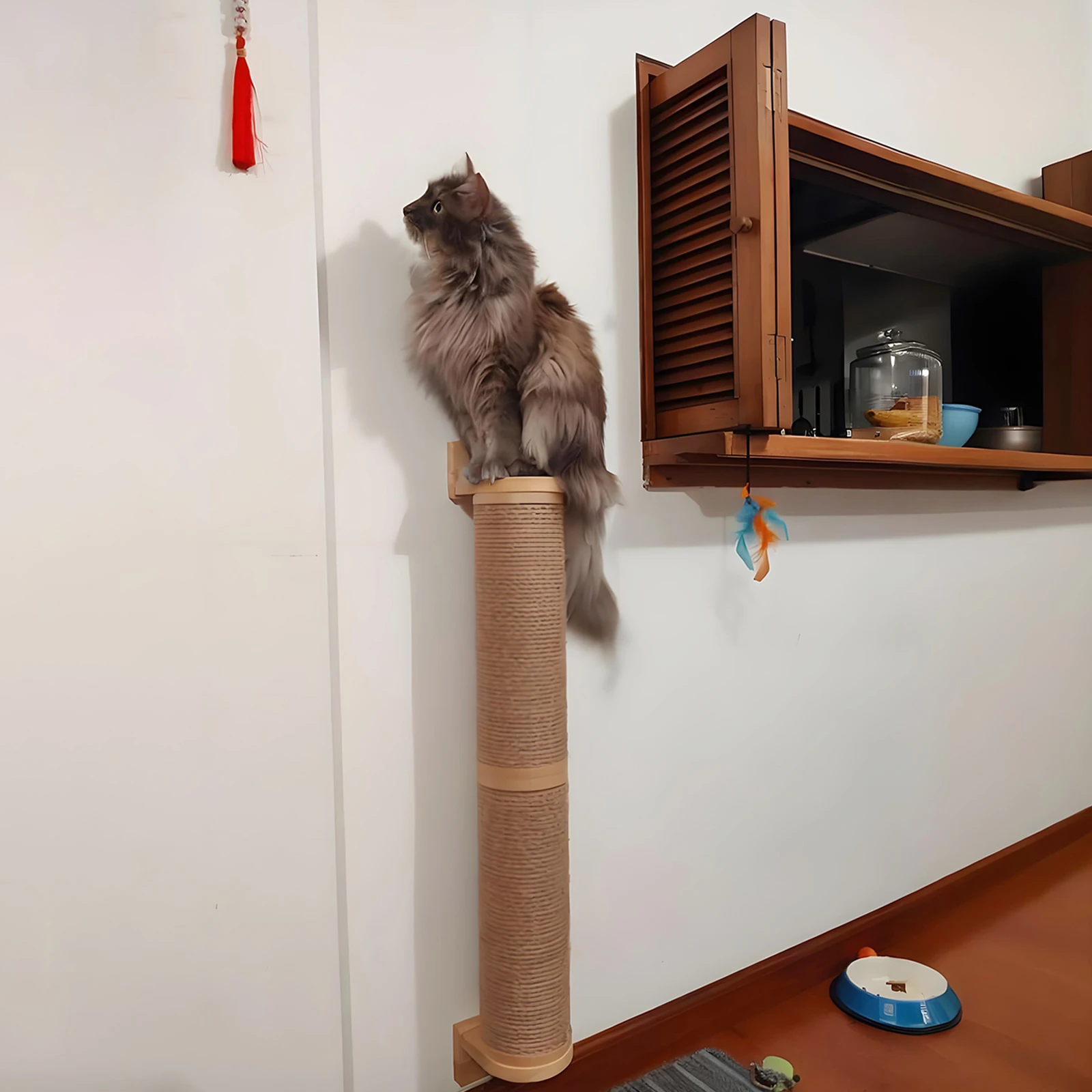 Cat Scratching Post Wall Climbing Shelves Hammock Wood Sisal Cat Tree Tower Scratcher for Indoor Cats Pet Furniture and Beds