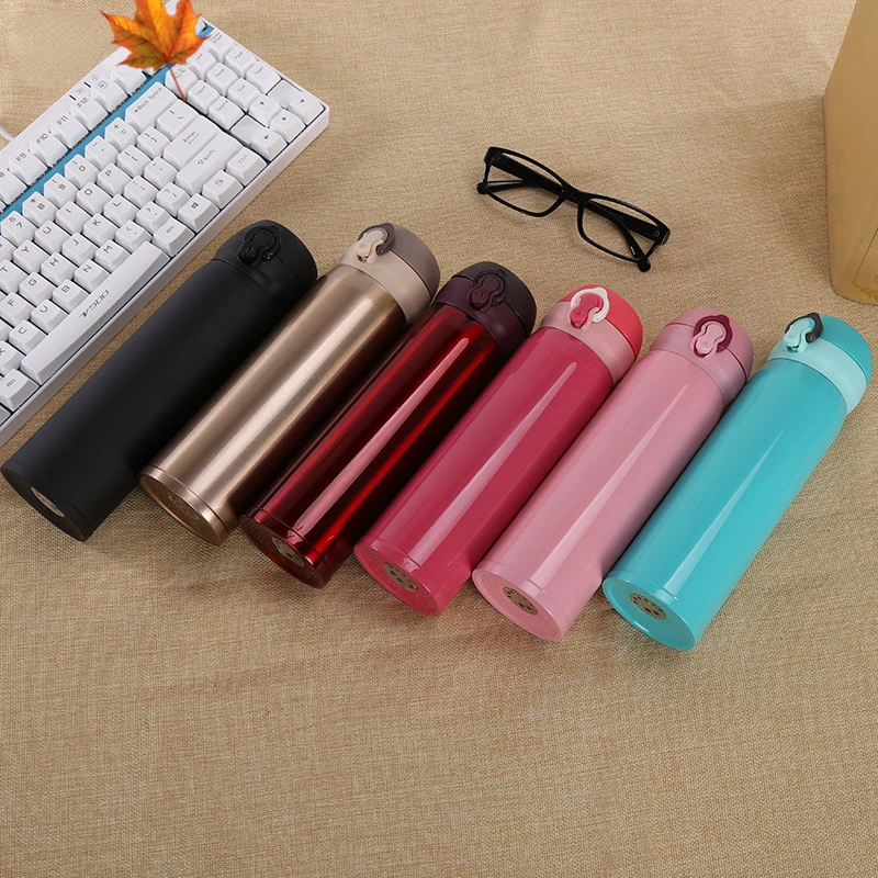 500ml Creative Gift Portable Lock Bounce Stainless Steel Insulation Vacuum Cup Thermos Universal Thermos Flask Water Bottle Cute