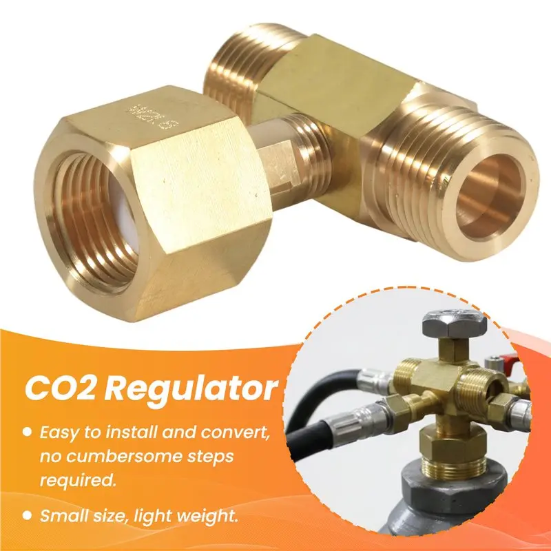 N10R-W21.8-14 CO2 Tank Bottle Brass Threaded Tee Fitting 3 Way Connector Charging Fill Adaptor For Beer Homebrew Aquarium