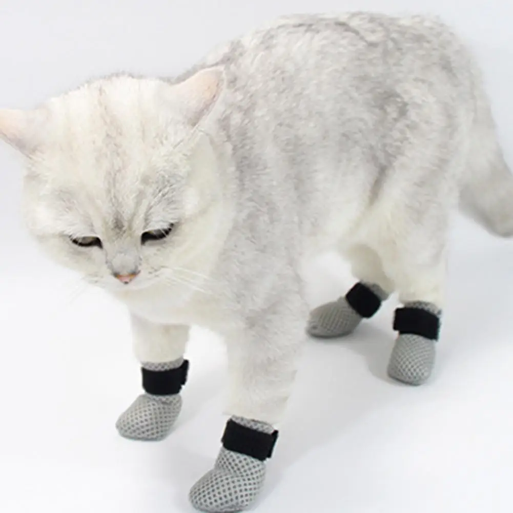 4 Pcs Paw Protector  Anti-Scratch   Cat Socks Non-Slip Cat Paw Foot Cover