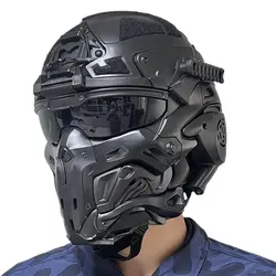 All-in-one Full Face Mask Airsoft Helmet Built-in HD Tactical Headset, Anti-Fog Fan Visor Sliding Goggles for Paintball Hunting