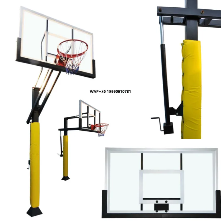 

Factory Sale FIBA Height Adjusted Basketball Hoop Complete Set Tempered Glass Backboard for Training