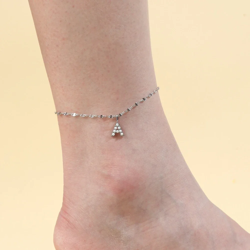 minimalist style stainless steel ladies pearl art 26 name letter Golden silver  color charm lip Anklets summer sea party gifts