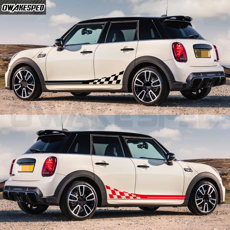 2PCS Checkered Flag Vinyl Stikers Car Side Skirt Decals Compatible With Mini Cooper S JCW Clubman R50-R60 F54-F60 Countryman