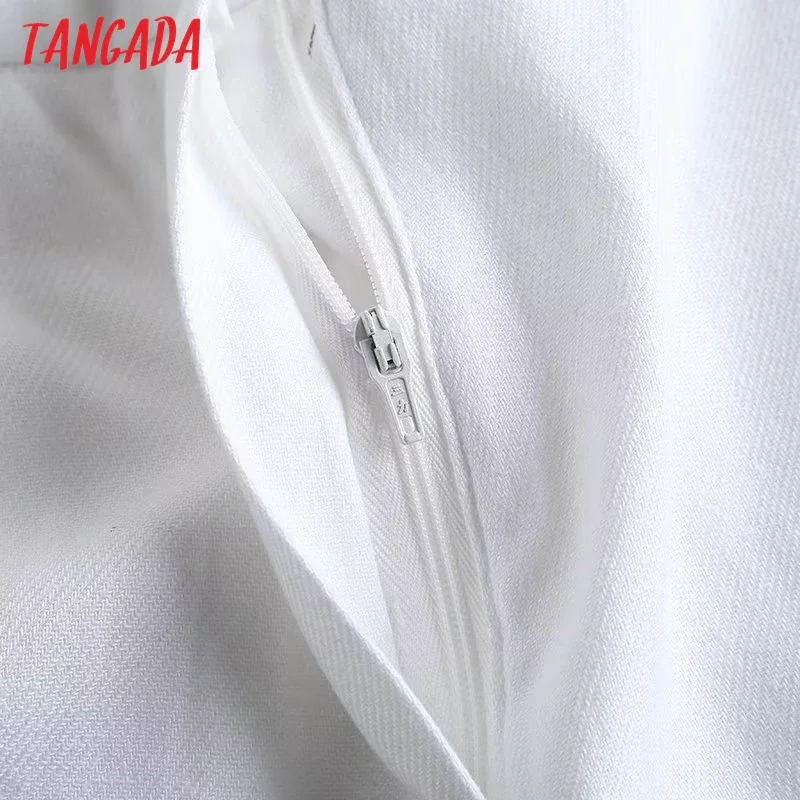 Tangada 2023 New Women White Linen Cotton Pants Trousers High Waist Summer Long Pants  4C269