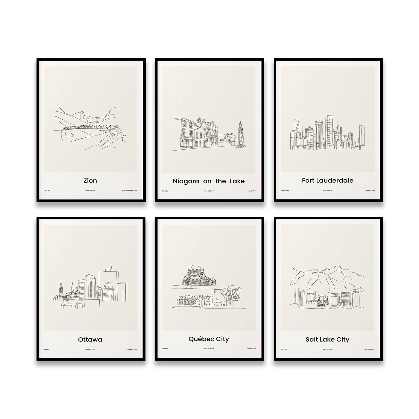 Salt Lake Quebec Ottawa Nouk Havana Lauderdale Edmonton Castries Cancun Zion Niagara-on-the-Lake. ملصق خريطة خط السفر في المدينة