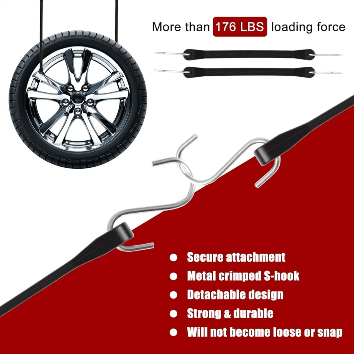 A008 Rubber Cords with Hooks 6 Inch,Rubber Bungee Cords Heavy Duty Outdoor Rubber Tie Down Straps with S Hooks for Truck,Van