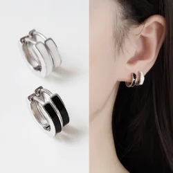 925 Sterling Silver Earrings Women Fashion Personality Couple  Black White Contracted Geometric Earrings