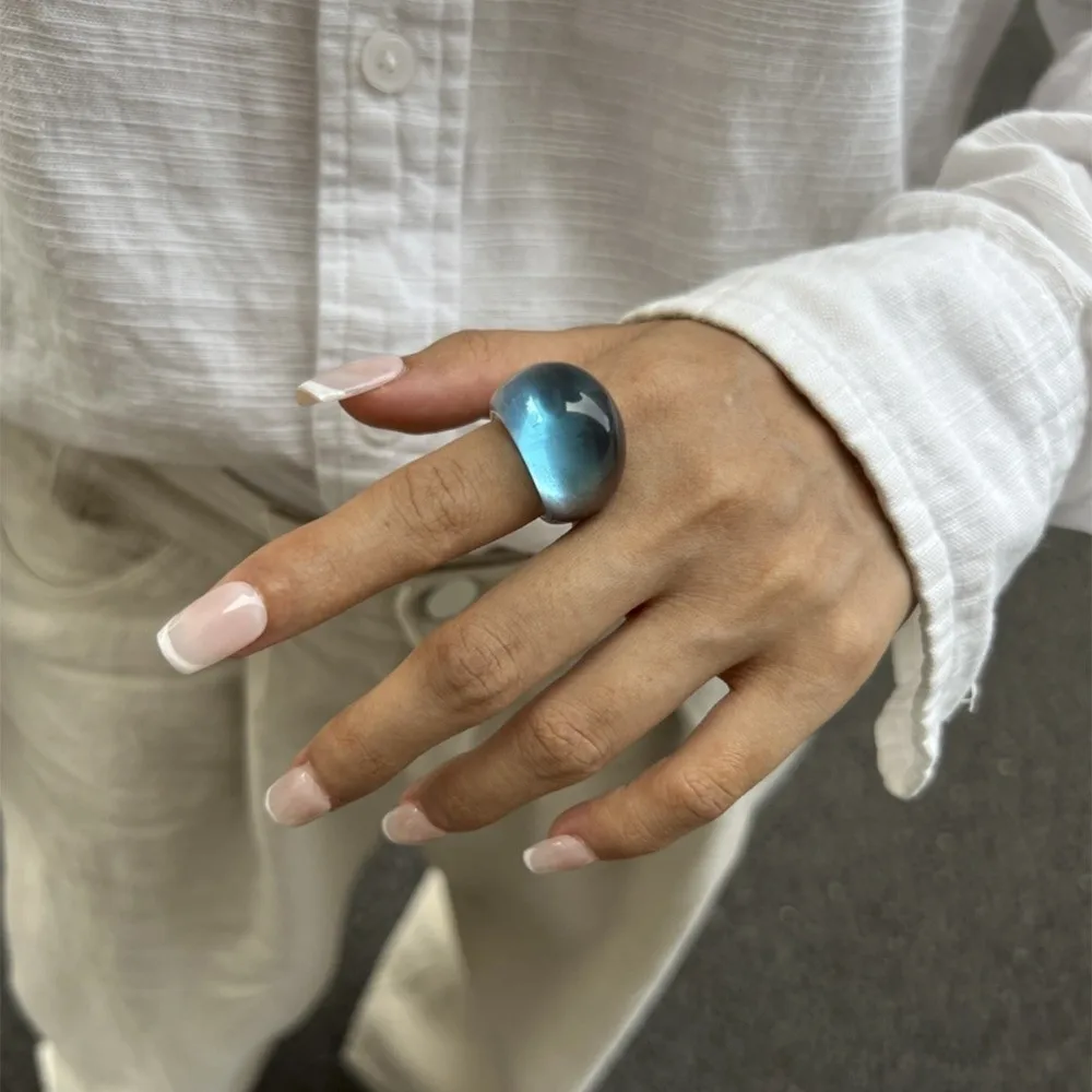Creative Candy Color Transparent Resin Ring Multicolour Chunky Acrylic Geometric Ring Dome Charm Irregular Ring Girls