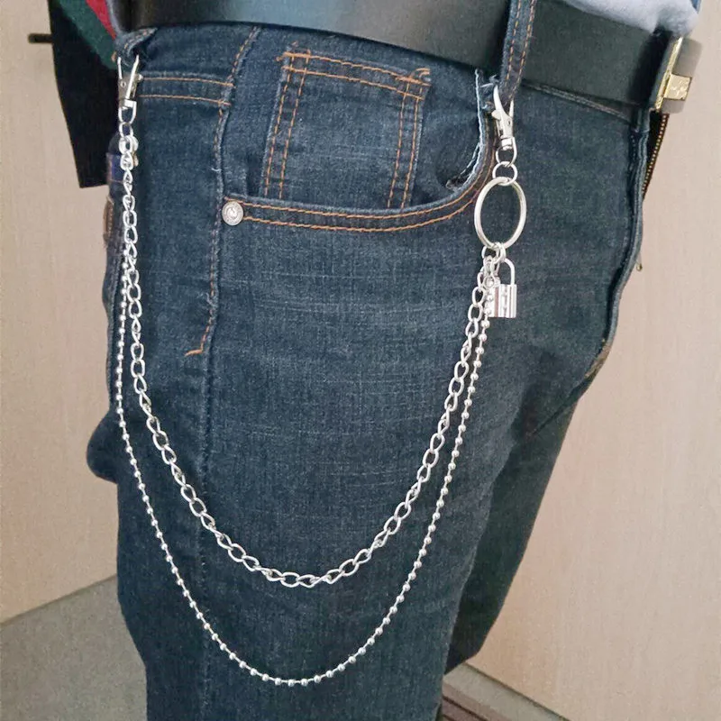 Punk Steet Keychains Chain Women Men Lock Rivets Skull Accessories Choice Rock Goth Pants Waist Belt Chain On Jeans Jewerly