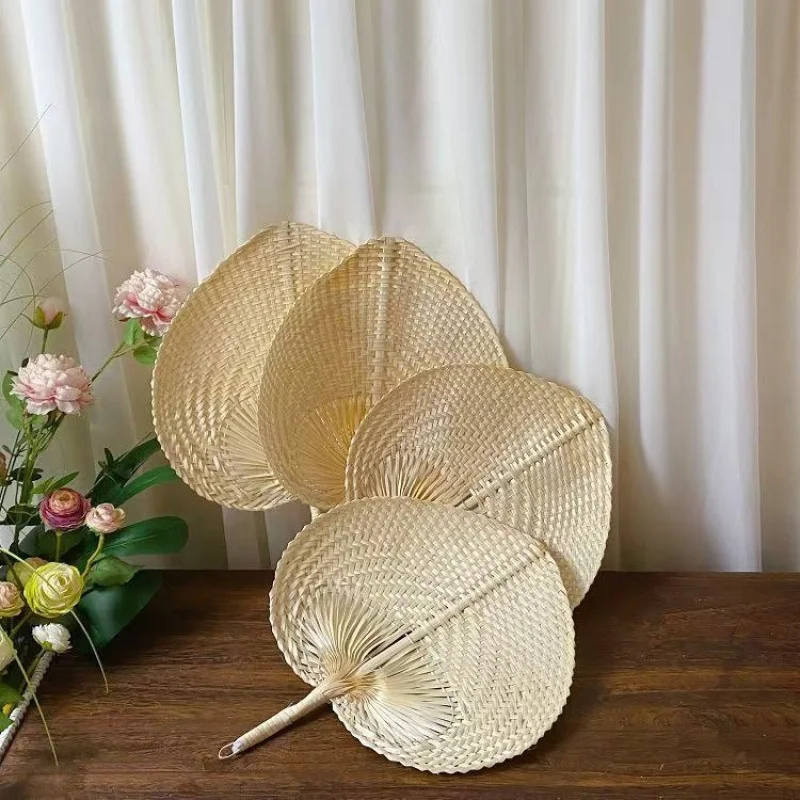 Hand-Woven Peach-Shaped Bamboo Fan Portable Hand-Held Artistic Summer Cooling Repelling Palm Fan Trendy