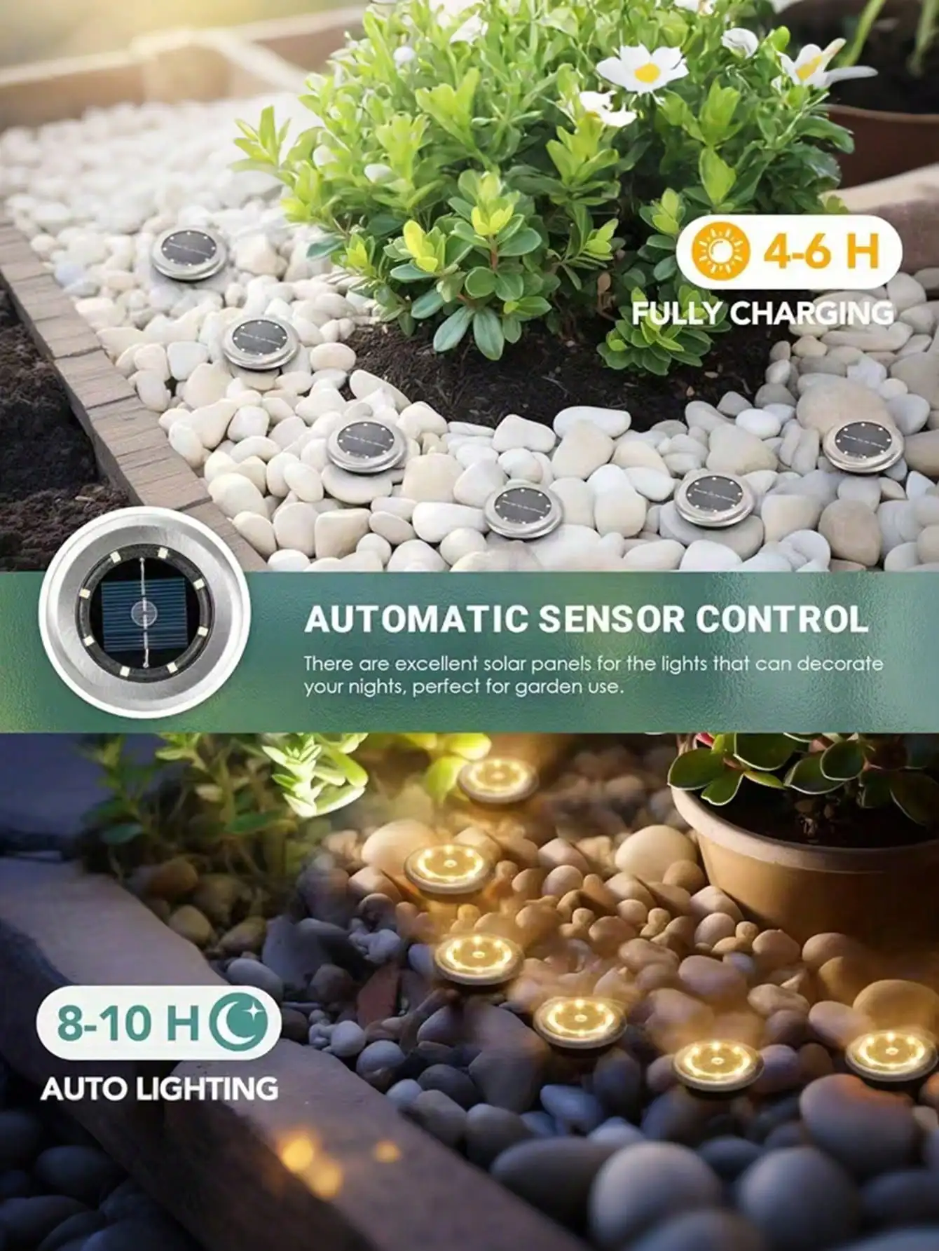 4Pcs Solar Waterproof Ground Plug Lights: 8-LED Disc Lights for Garden/Patio/Lawn/Path/Courtyard