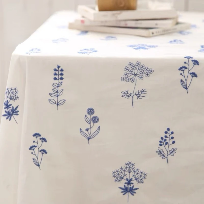 150x50cm Blue Small Leaf Embroidered Fabric, White Poplin Embroidered Fabric 2022 Clothing Fabric Tablecloth Cloth