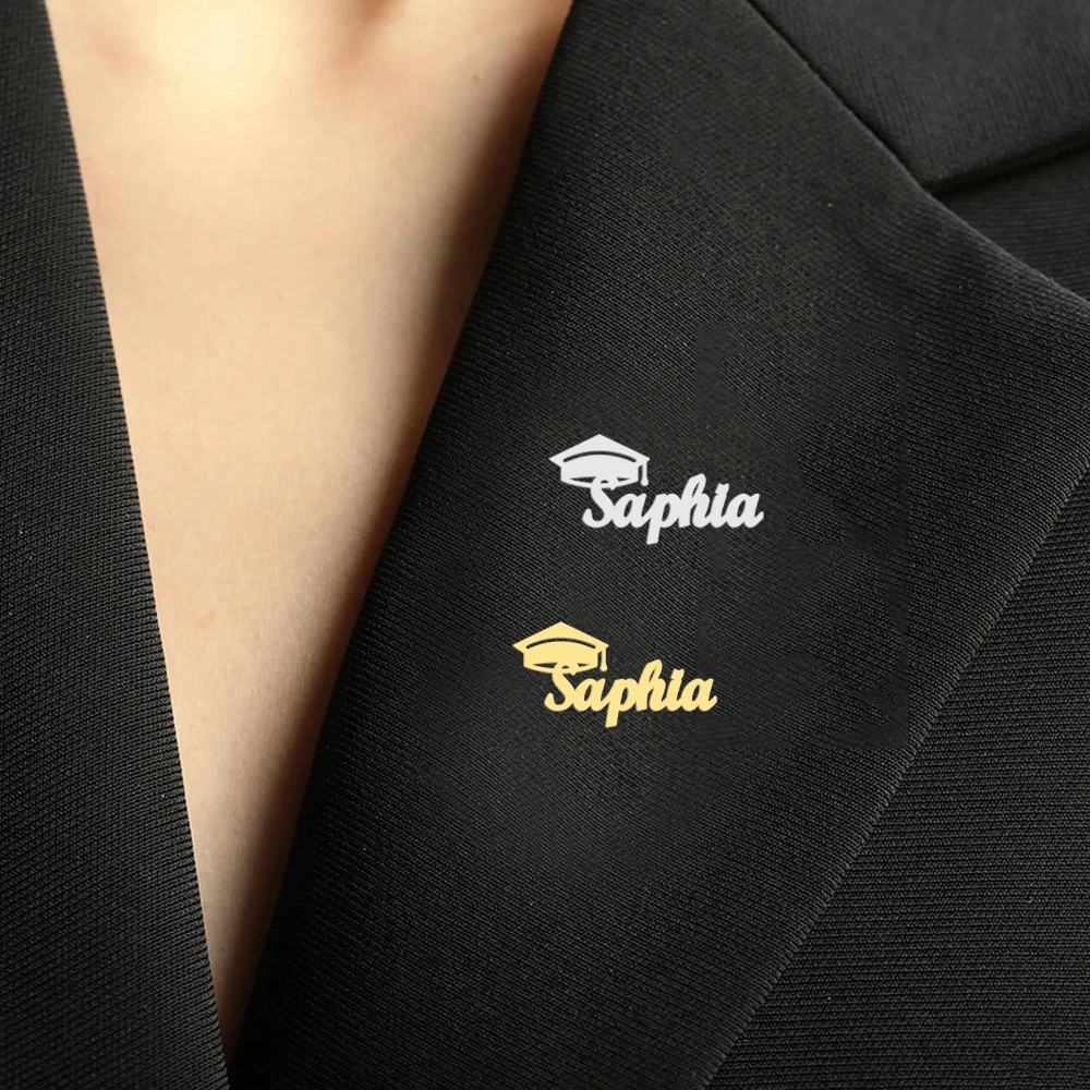 WLP Custom Name Graduation Bachelor Hat Pins for Suit Stainless Steel Personalized Nameplate Mortarboard Brooch Pin Souvenir