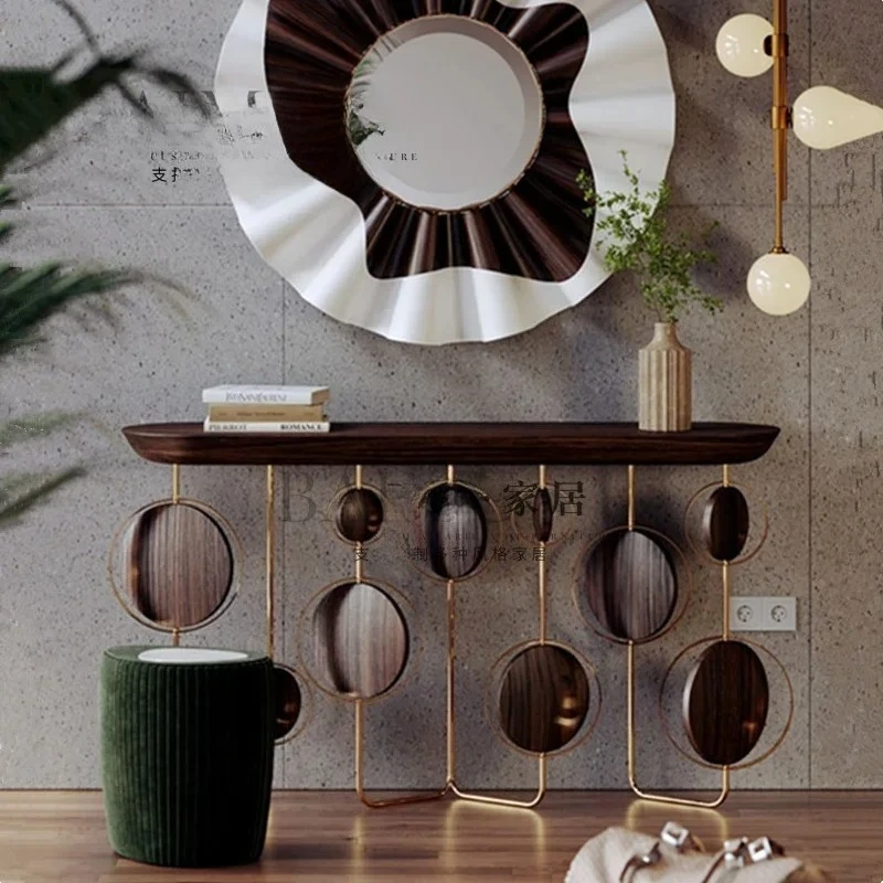 

Italian light luxury personalized solid wood entrance table simple high-end corridor creative stainless steel entrance table