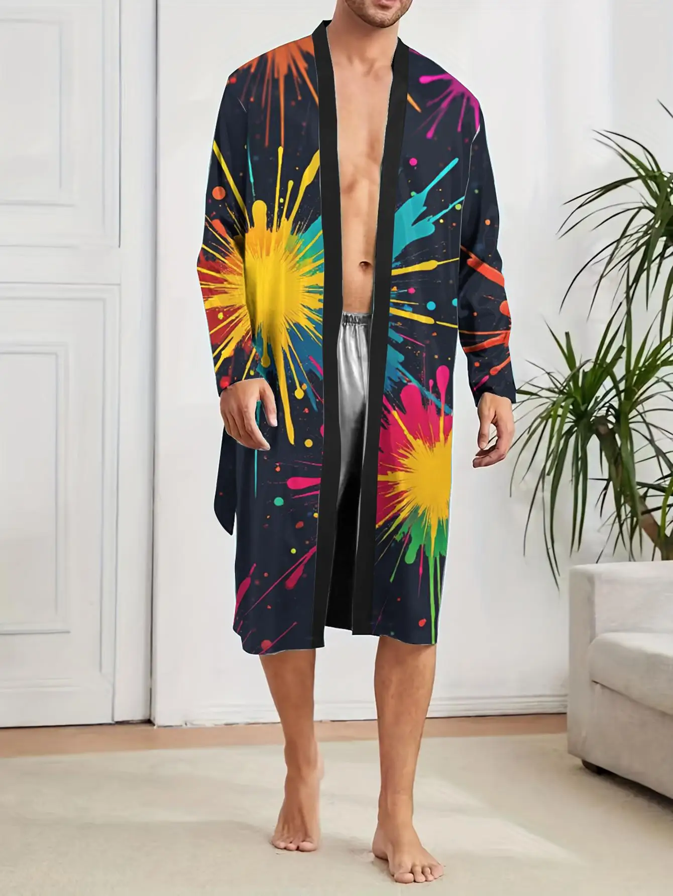 1pc Men'S Robes 2026 Spring/Summer Polyester 3D Printed Robe Man Robes Men'S Bathrobe Nightie for Men Graphic Sleepwear