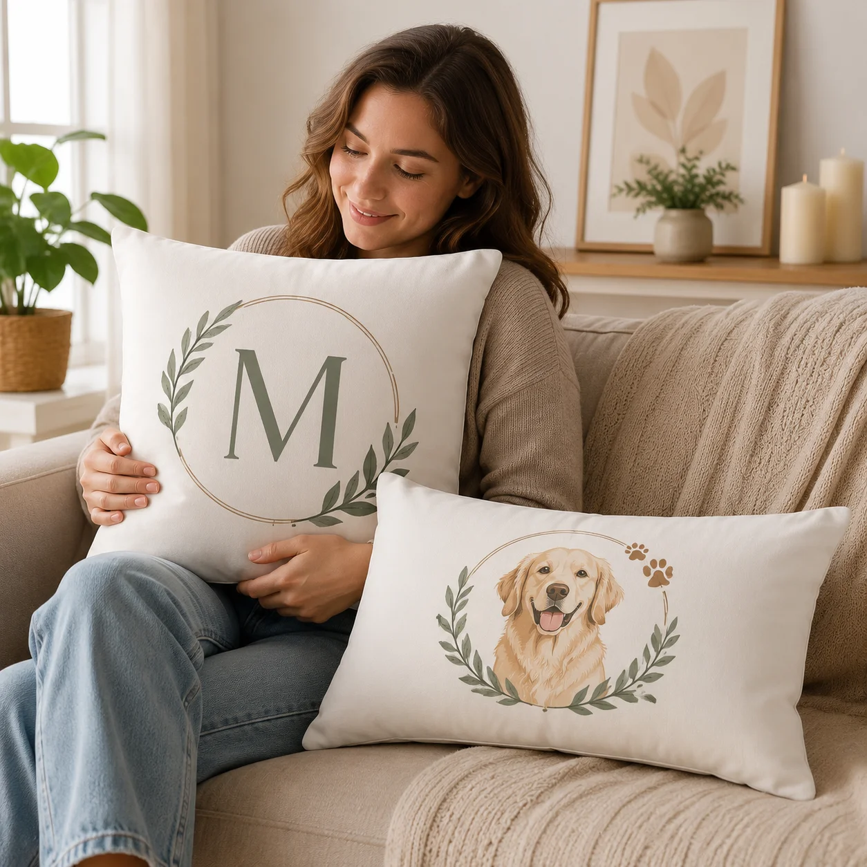Custom Personalized Pillow Cover, Photo Picture Name Text Printed Cushion Case, Decorative Throw Pillow Cover for Sofa Bedroom H