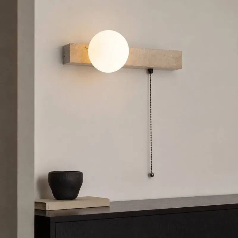 Modern Yellow Travertine Wall Lamp Pull Rope Switch Simple Japanese Style Bedroom Corridor Aisle Decoration Atmosphere Light